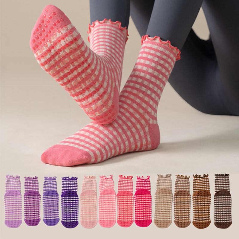 Medias Para Pilates Y Yoga - Pilates Socks Women Cotton Lettuce-Edge Dot